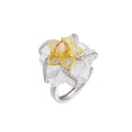 925 Sterling Silver White Crystal & Citrine Flower Ring