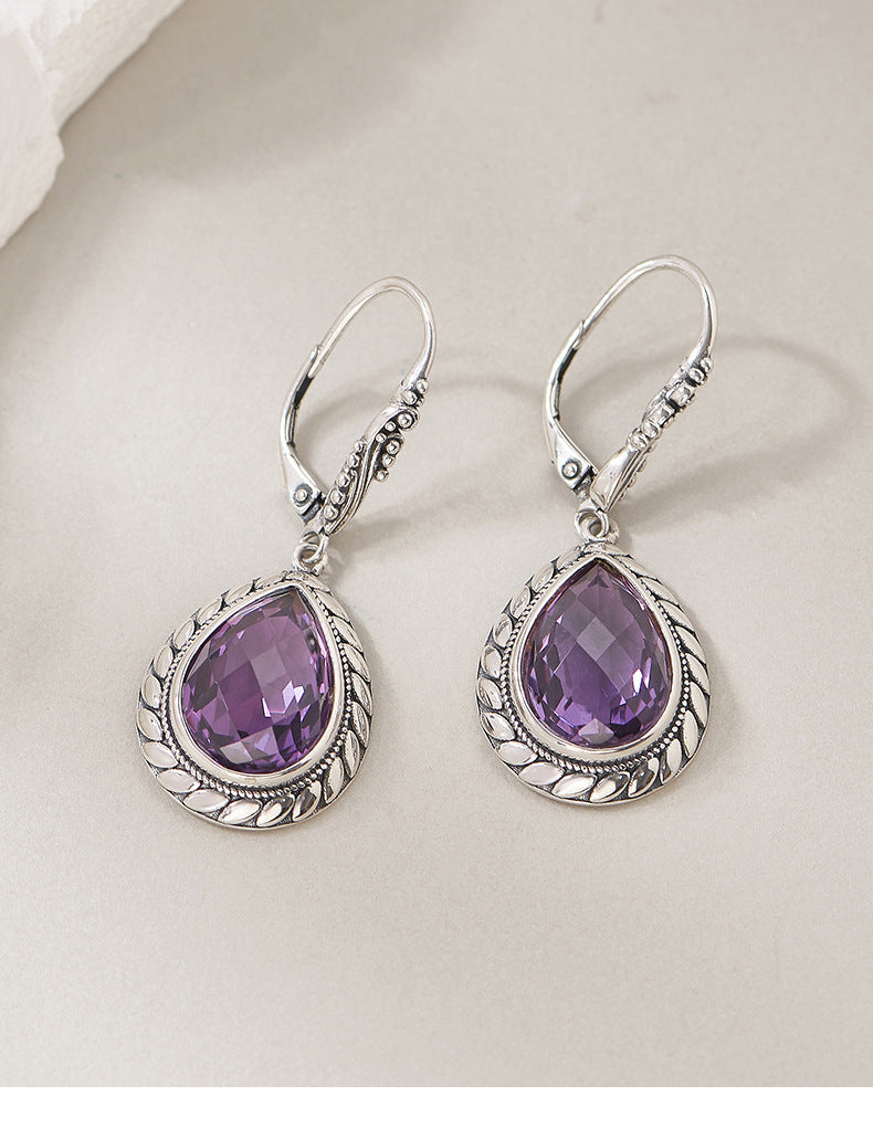 925 Sterling Silver Faceted Amethyst & Citrine Teardrop Dangle Earrings