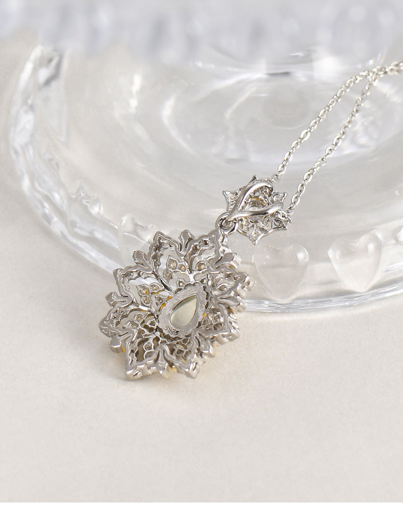 925 Sterling Silver Grape Stone Flower Pendant Necklace - Court Style