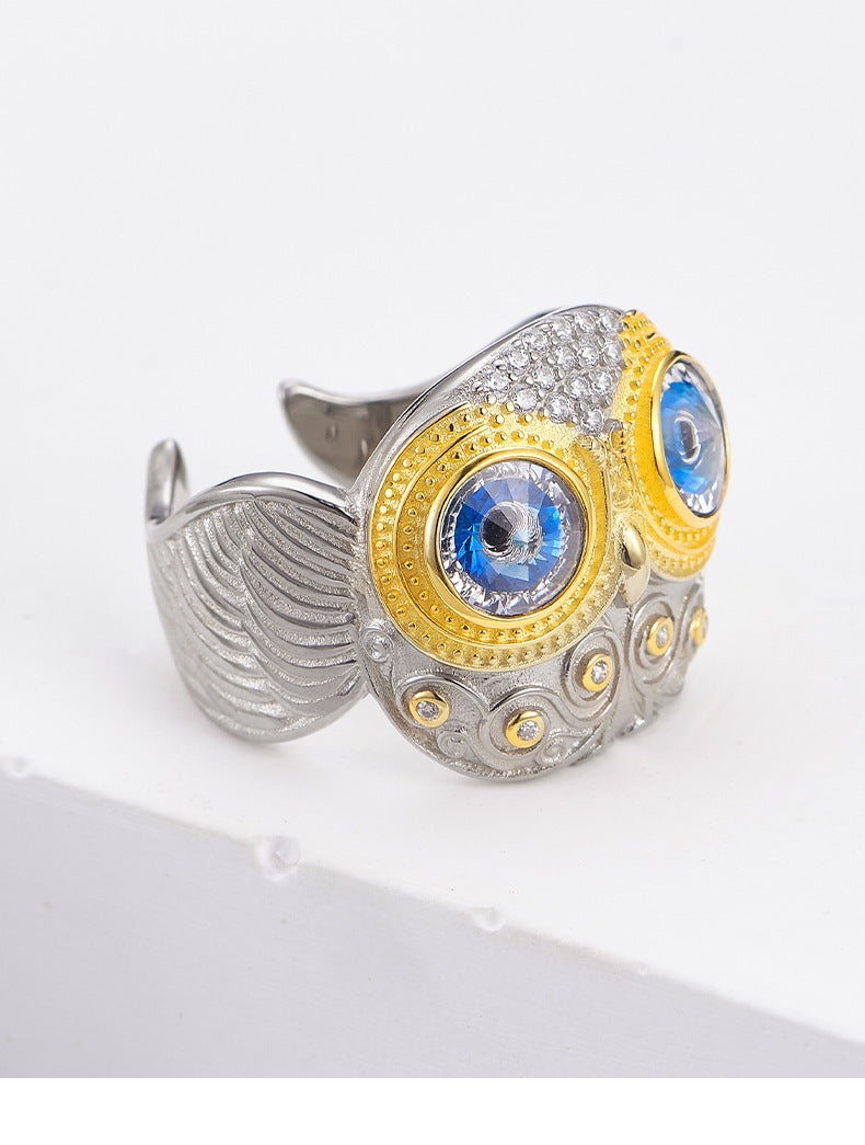 925 Sterling Silver Owl Wing Adjustable Open Ring - Unisex Design
