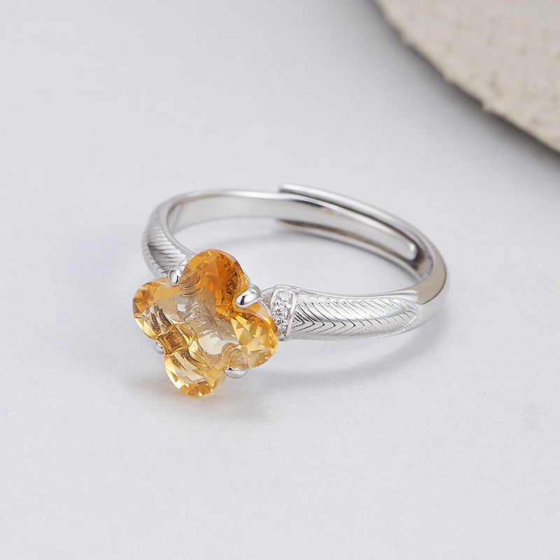 S925 silver natural citrine ring niche light luxury opening adjustable ring women