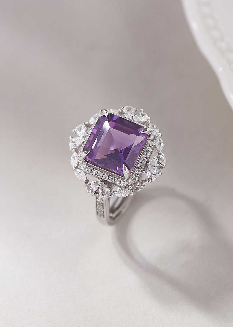 925 Sterling Silver Square Amethyst Ring