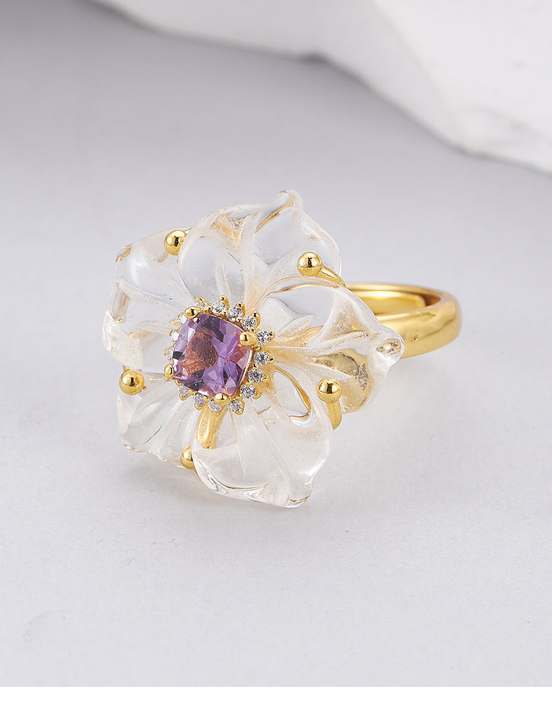 Zircon Crystal Flower Pendant - 925 Silver Micro-Inlaid - French Luxury Amethyst Necklace