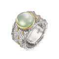 Hollow Lace Grape Stone Ring - 925 Silver Wide Band - Retro Geometric Design