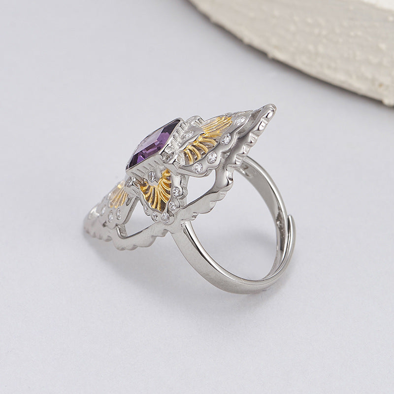 Vintage Amethyst Ring | 925 Sterling Silver | Hollow Court Style Adjustable Ring