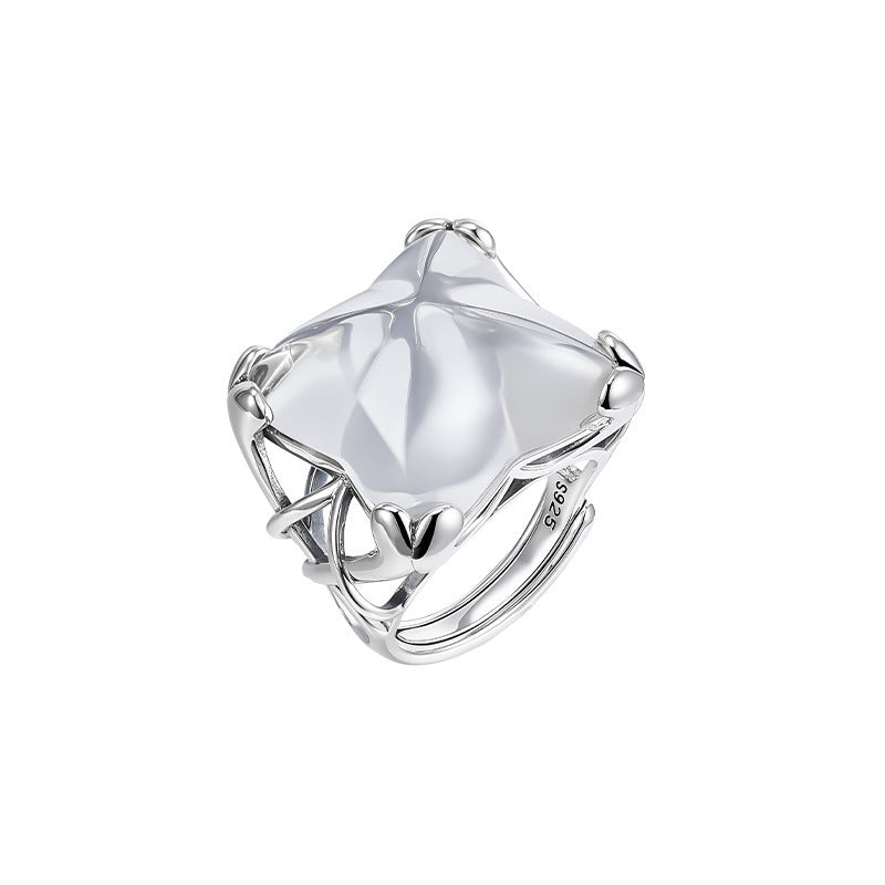 Hollow Geometric Crystal Ring - 925 Silver Large Opening - Exaggerated Index Finger Ring