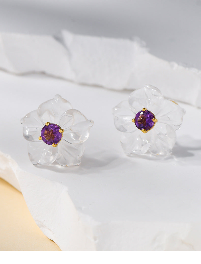 3D Flower Crystal Stud Earrings - 925 Silver Inlaid - Simple Temperament Fresh Design