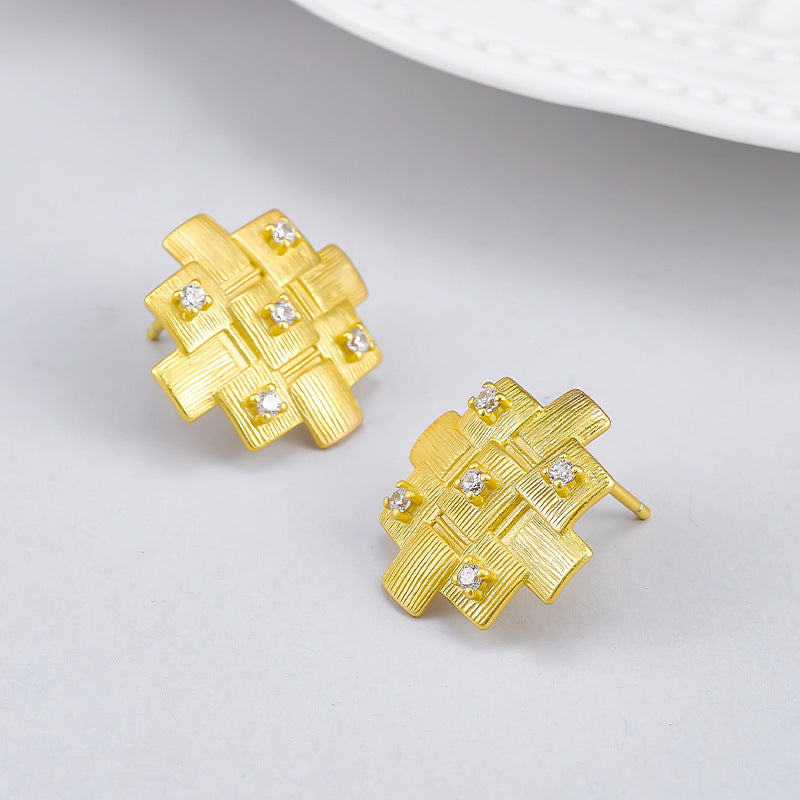 925 Sterling Silver Geometric Textured Stud Earrings