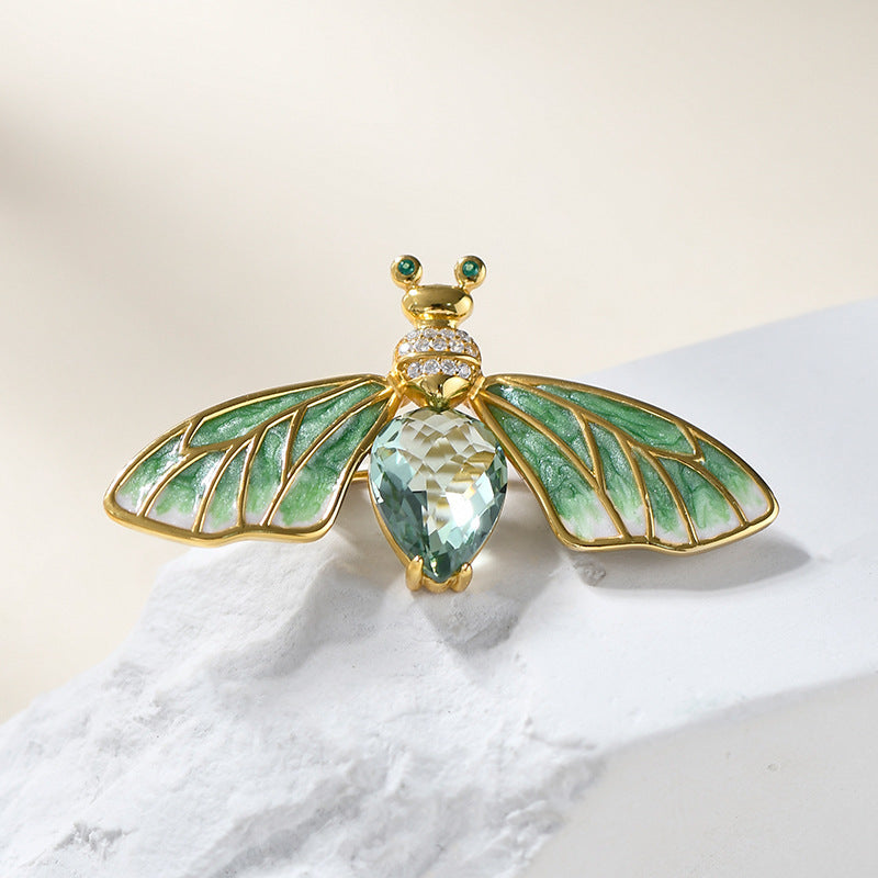 925 Sterling Silver Green Crystal Dragonfly Brooch Pin