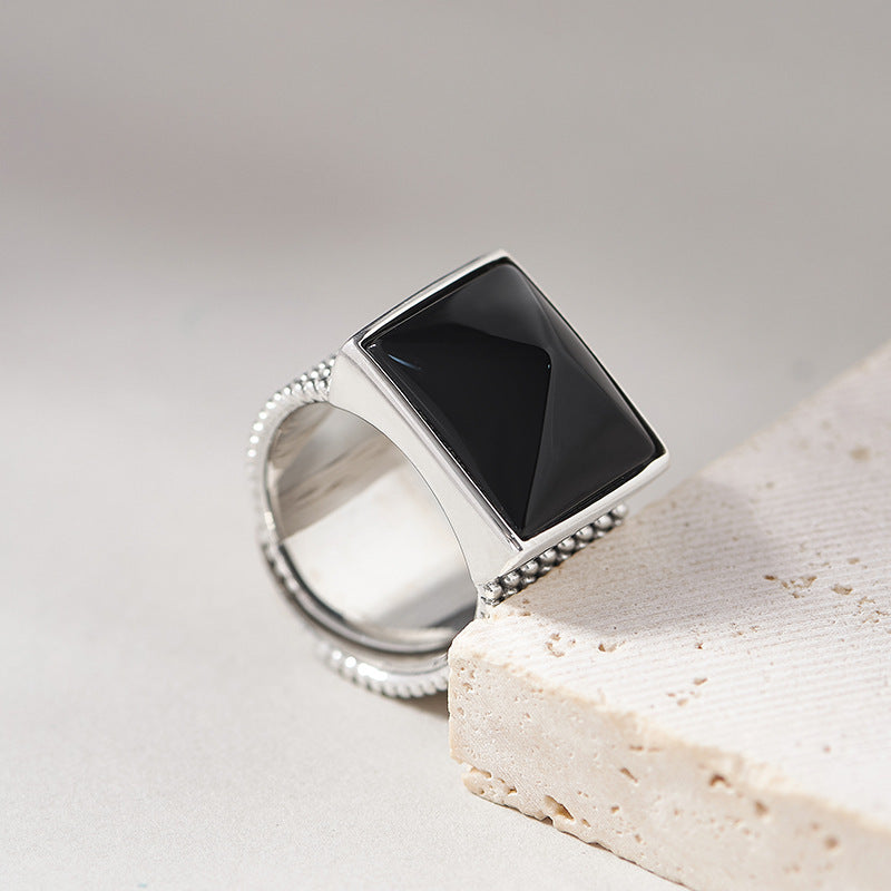 925 Sterling Silver Square Ruby Open Ring - Bold Vintage Design