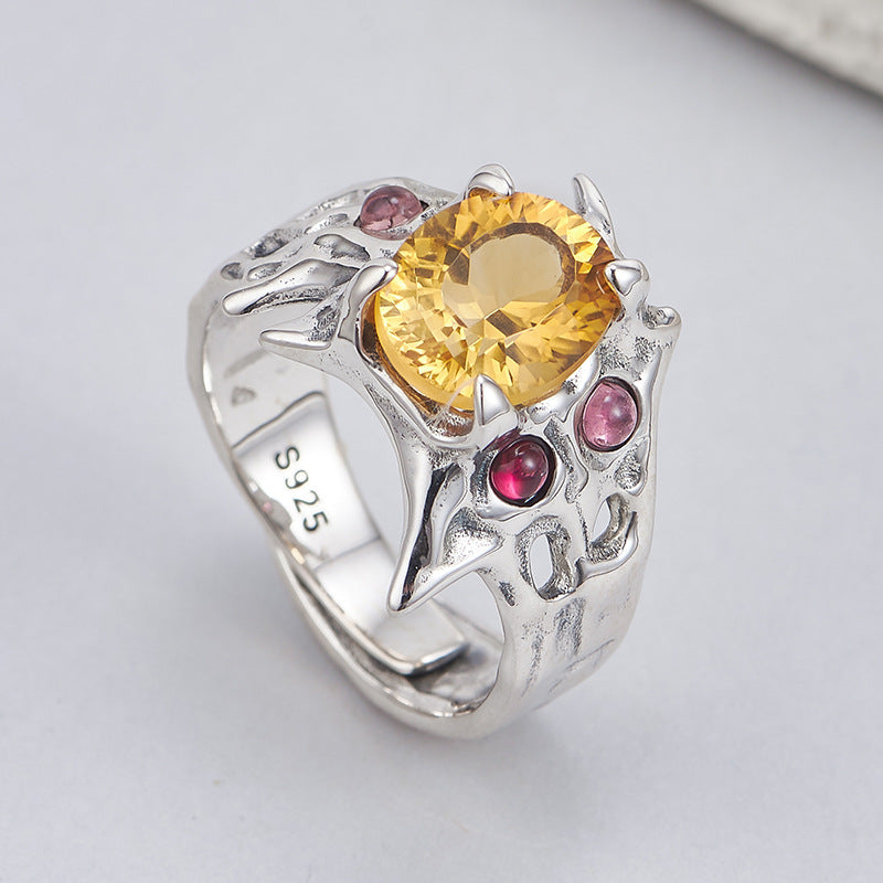 Citrine Open Ring | 925 Sterling Silver | Super Seven Crystal Ring