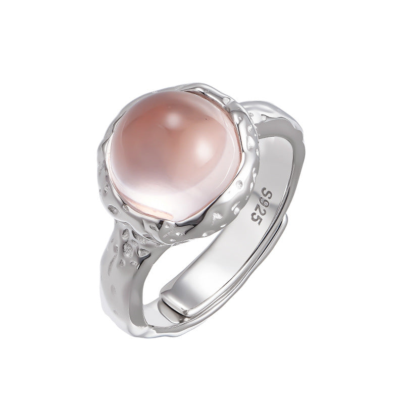 S925 silver powder crystal ring texture compact geometric adjustable ring