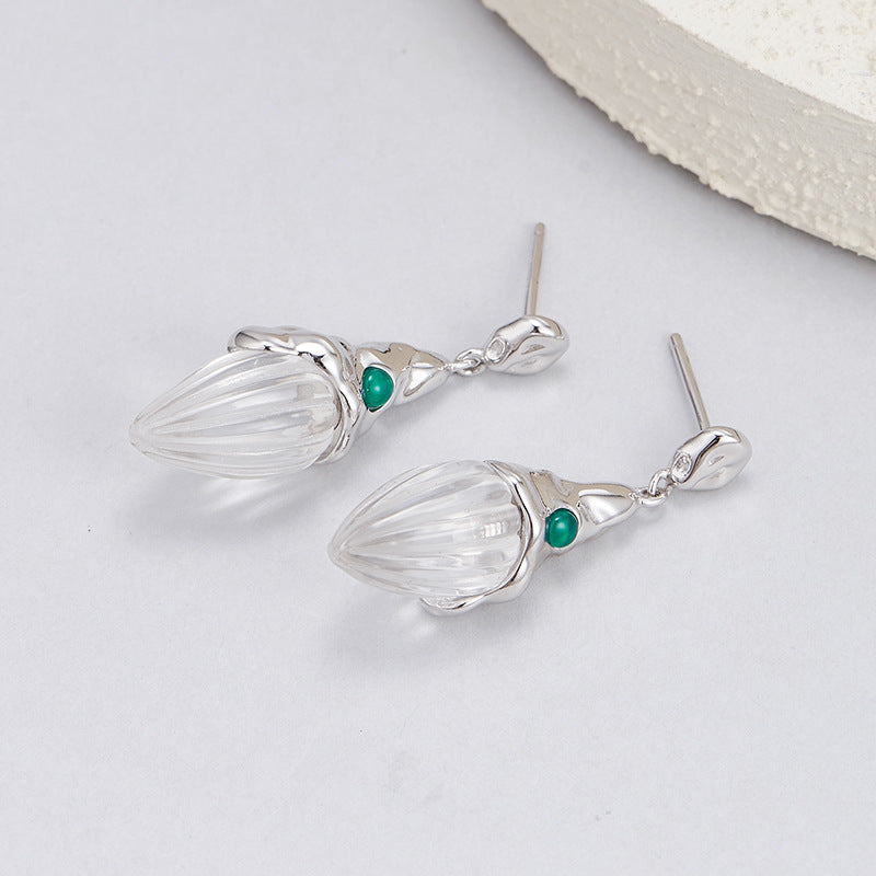 S925 silver and white crystal stud earrings niche design irregular texture versatile healing earrings women