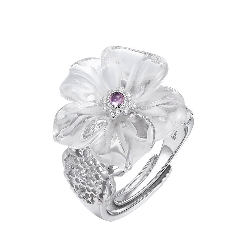 Hollow Lace Crystal Flower Ring - 925 Silver Temperament - Versatile High-End Design