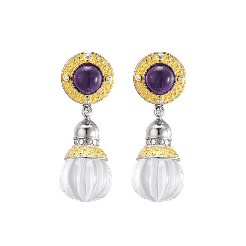 S925 silver natural crystal pumpkin bead earrings retro Italian craftsmanship temperament medieval earrings women