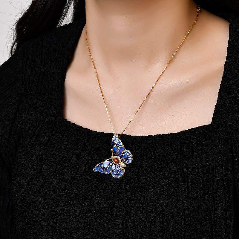Butterfly Pendant Brooch - 925 Sterling Silver Convertible Necklace & Pin - Ethnic Design