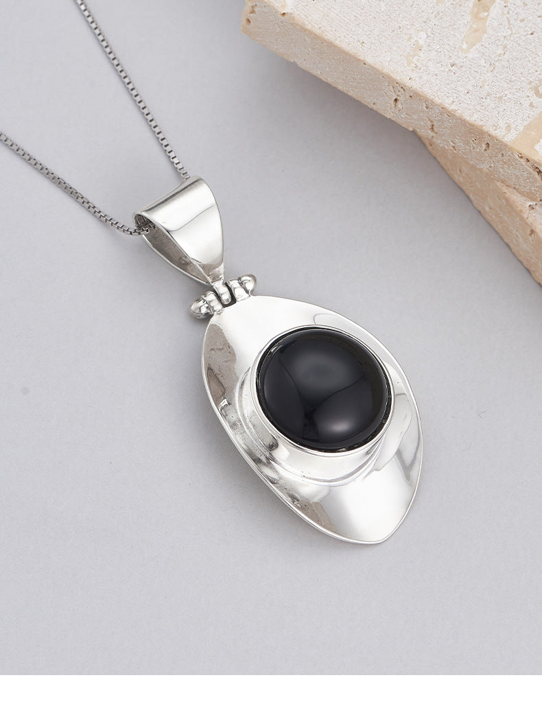 925 Sterling Silver Geometric Black Onyx Pendant Necklace