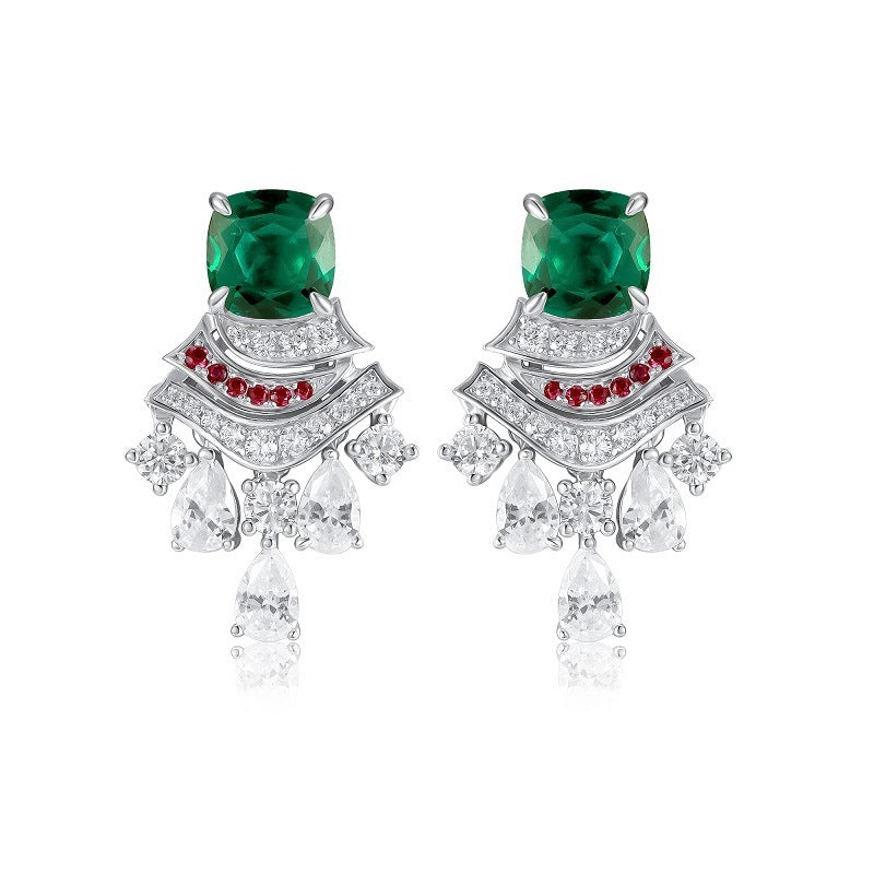 Butterfly Earrings - 925 Silver Gold-Plated - Green Zircon Pearl Inlaid