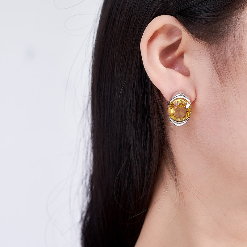 Minimalist Citrine Earrings | 925 Sterling Silver | Geometric Stud Earrings