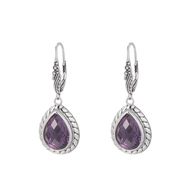 925 Sterling Silver Faceted Amethyst & Citrine Teardrop Dangle Earrings