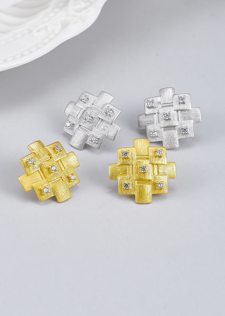 925 Sterling Silver Geometric Textured Stud Earrings