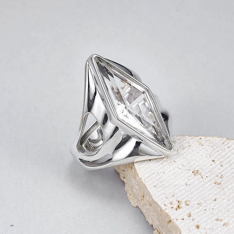 Minimalist Statement Ring - Adjustable Openwork 925 Silver with Quartz - A Modern Unisex Heirloom
