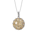 Two-Tone Floral Bud Pendant - 925 Sterling Silver with Yellow Gemstone & Pavé Crystals
