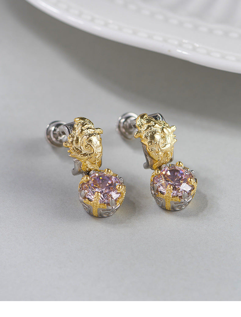 925 Sterling Silver Pink Crystal Stud Earrings - Luxury Vintage Design