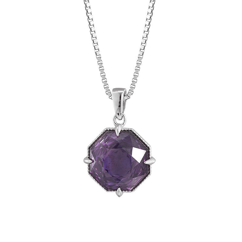 Hexagonal Amethyst Earrings - 925 Silver Geometric Ear Hooks - Light Luxury Design