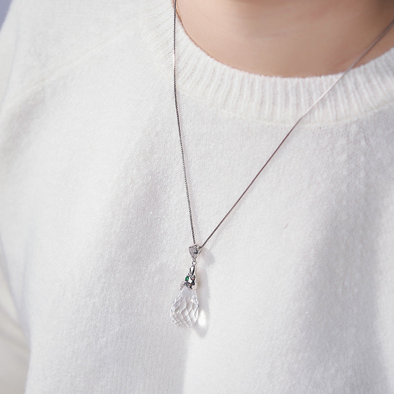 White Crystal Pendant | 925 Sterling Silver | Water Drop Necklace