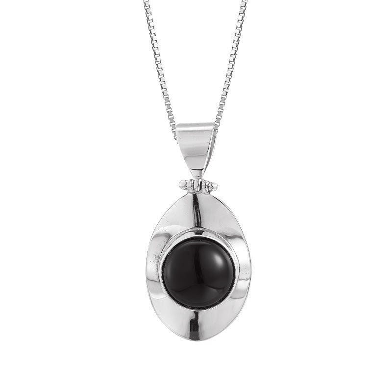925 Sterling Silver Geometric Black Onyx Pendant Necklace