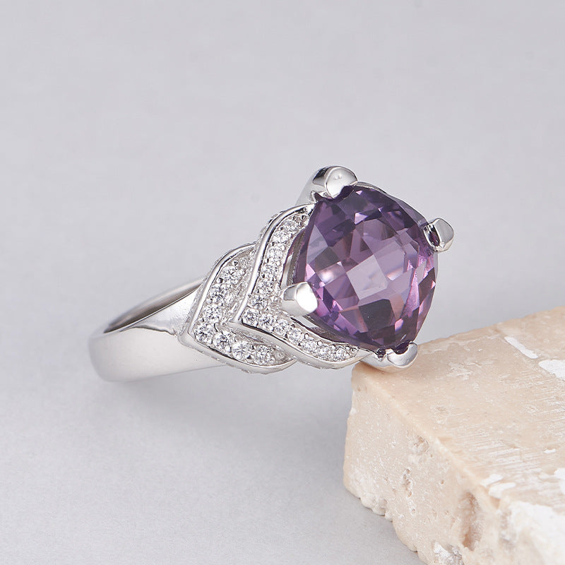 Diamond-Cut Citrine Geometric Ring - Bezel Set in a Fully Adorned 925 Silver Adjustable Band