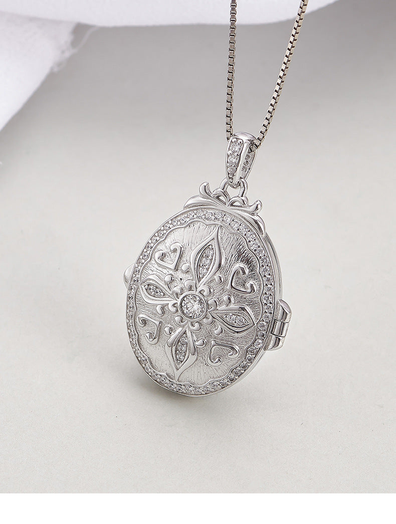 S925 Sterling Silver Oval Locket Heart Couple Necklace