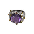 925 Sterling Silver Italian Hollow Amethyst Cabochon Adjustable Ring - Court Style