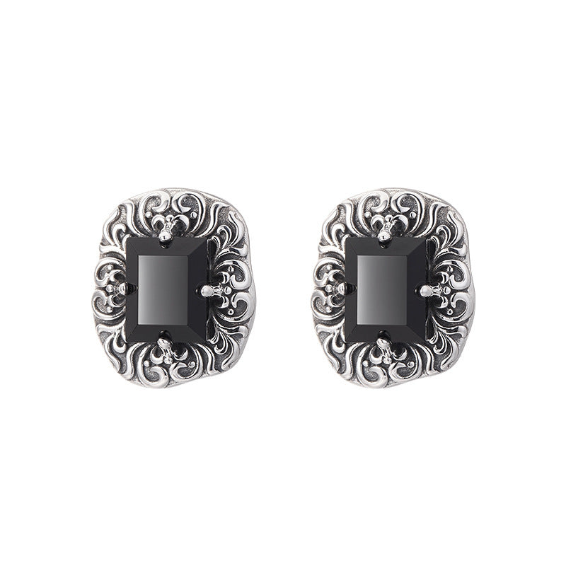 Arabesque Onyx Studs - Intricate Sterling Silver Filigree with Black Gemstone