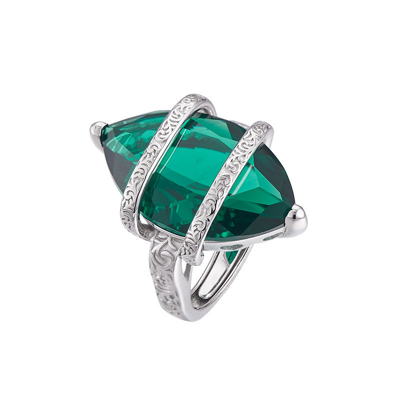 925 Sterling Silver Geometric Amethyst Open Ring