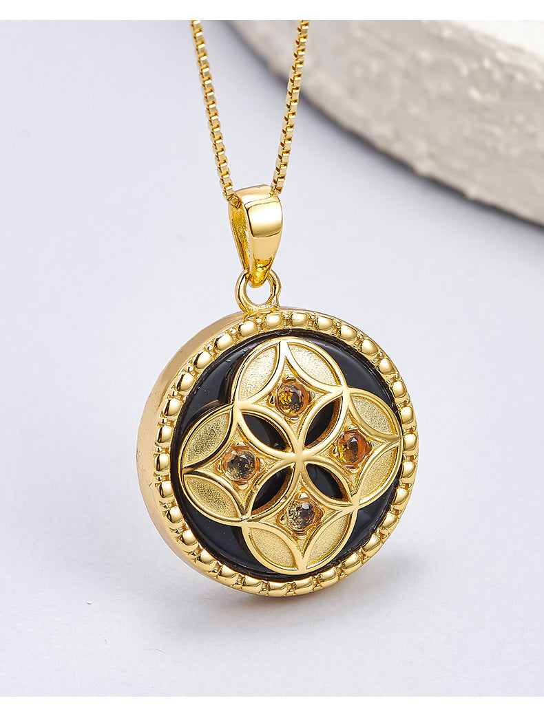 Black Agate Pendant | 925 Sterling Silver | Gold-Plated Geometric Necklace