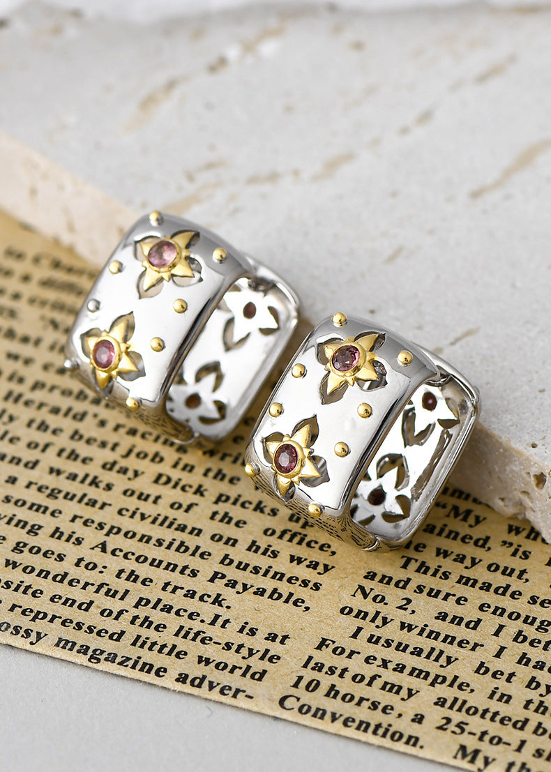 925 Sterling Silver Italian Court Style Square Hollow Earrings - Vintage Design