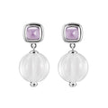 S925 silver rhombus hollow amethyst stud earrings pumpkin beads white crystal earrings simple niche design geometric set