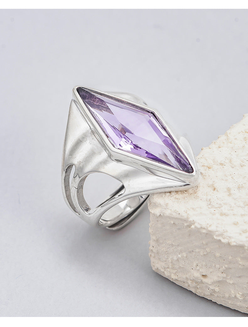 djustable Wide Band Ring - Oval Amethyst in 925 Sterling Silver - Openwork Filigree Design