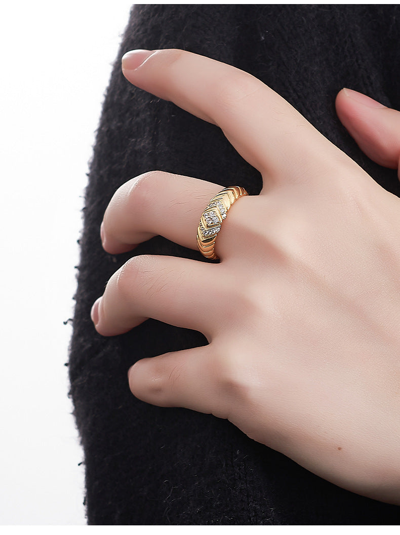 925 Sterling Silver Crystal Open Ring - Elegant Design