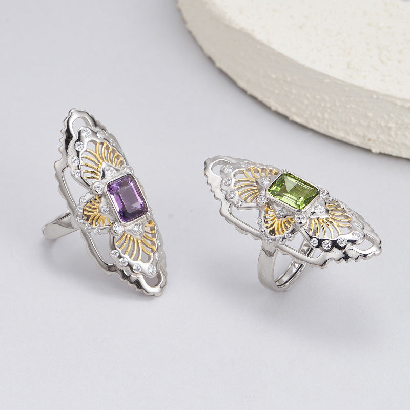 Vintage Amethyst Ring | 925 Sterling Silver | Hollow Court Style Adjustable Ring