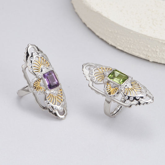 Vintage Amethyst Ring | 925 Sterling Silver | Hollow Court Style Adjustable Ring