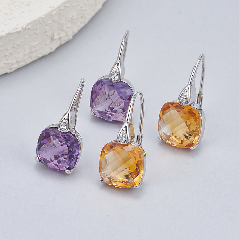Citrine Square Earrings | 925 Sterling Silver | Minimalist Stud Earrings