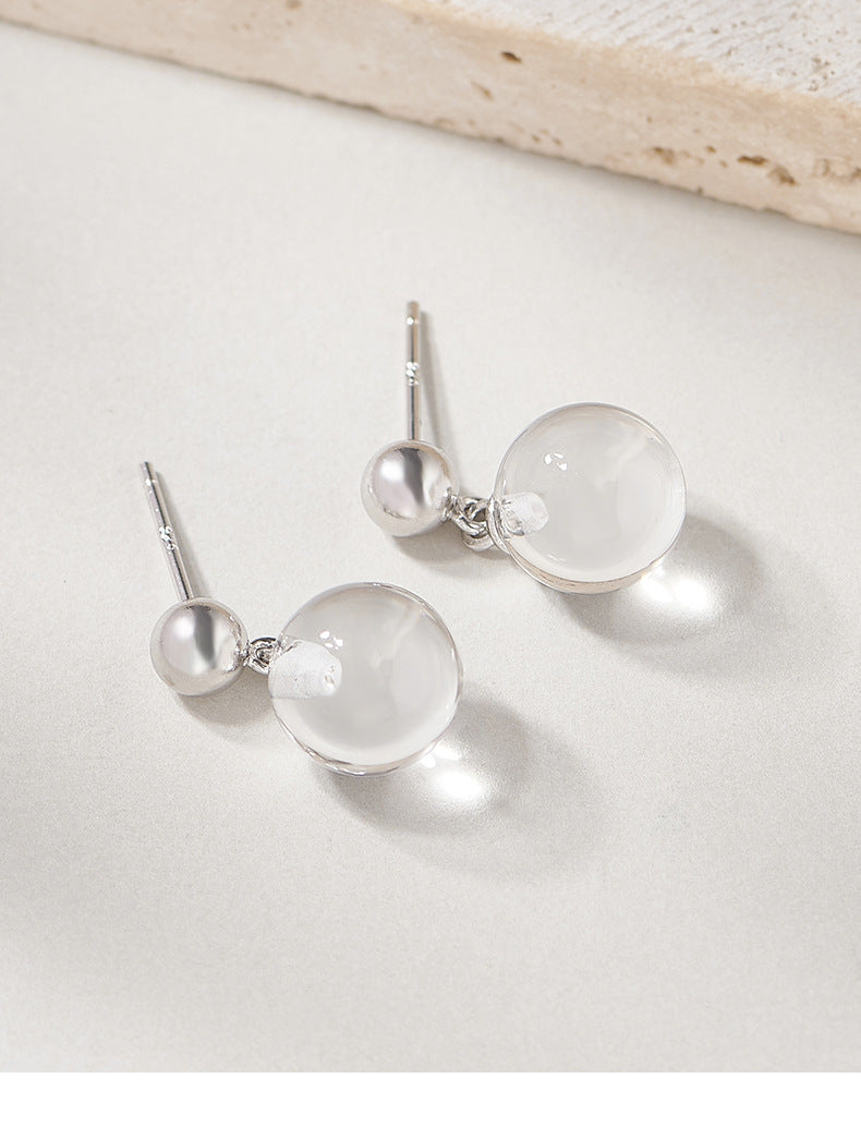 925 Sterling Silver White Crystal Bead Stud Earrings - Elegant Minimalist Design