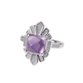 925 Sterling Silver Geometric Faceted Amethyst Open Ring - French Design