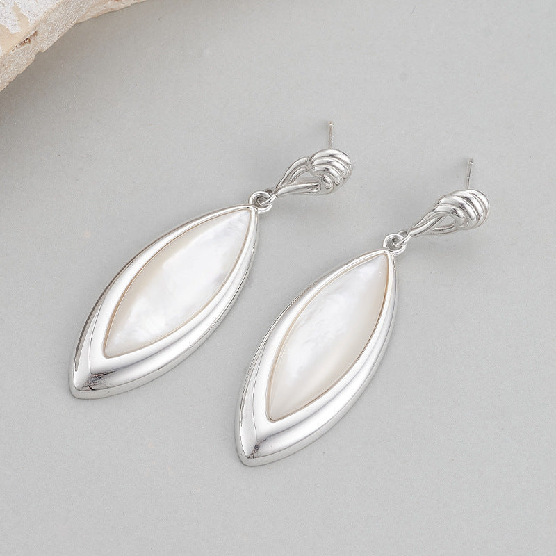 925 Sterling Silver White Shell Marquise Stud Earrings - Vintage Design
