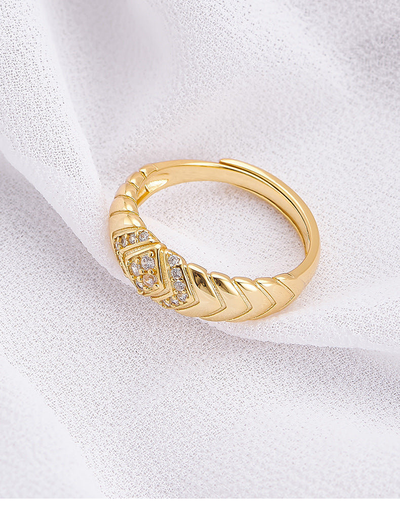 925 Sterling Silver Crystal Open Ring - Elegant Design