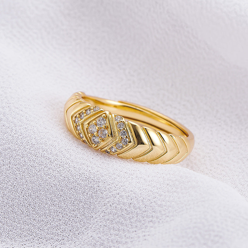 925 Sterling Silver Crystal Open Ring - Elegant Design