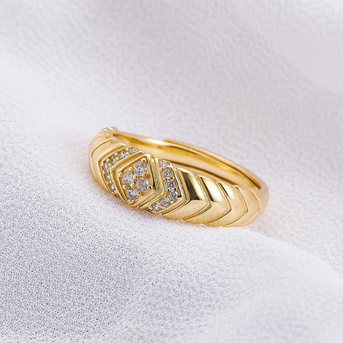 925 Sterling Silver Crystal Open Ring - Elegant Design
